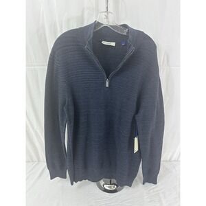 Artefact Mens Quarter Zip Sweater Navy Blue 100% Cotton Non-Iron Stretch Large